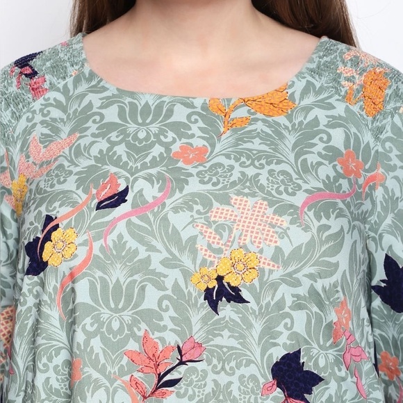 Junarose Floral Print Shirring Detail Sikira Long Sleeve Blouse Top NWT - Picture 2 of 11